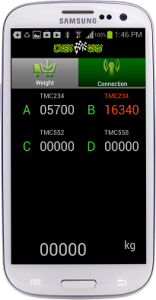 Remote weigh bridge display for a four axle group vehicle configuration. vehicles drive axle group is being measured.