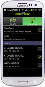 Phone-Way connection window with available vehicles fitted with chek-way on-board truck scales.